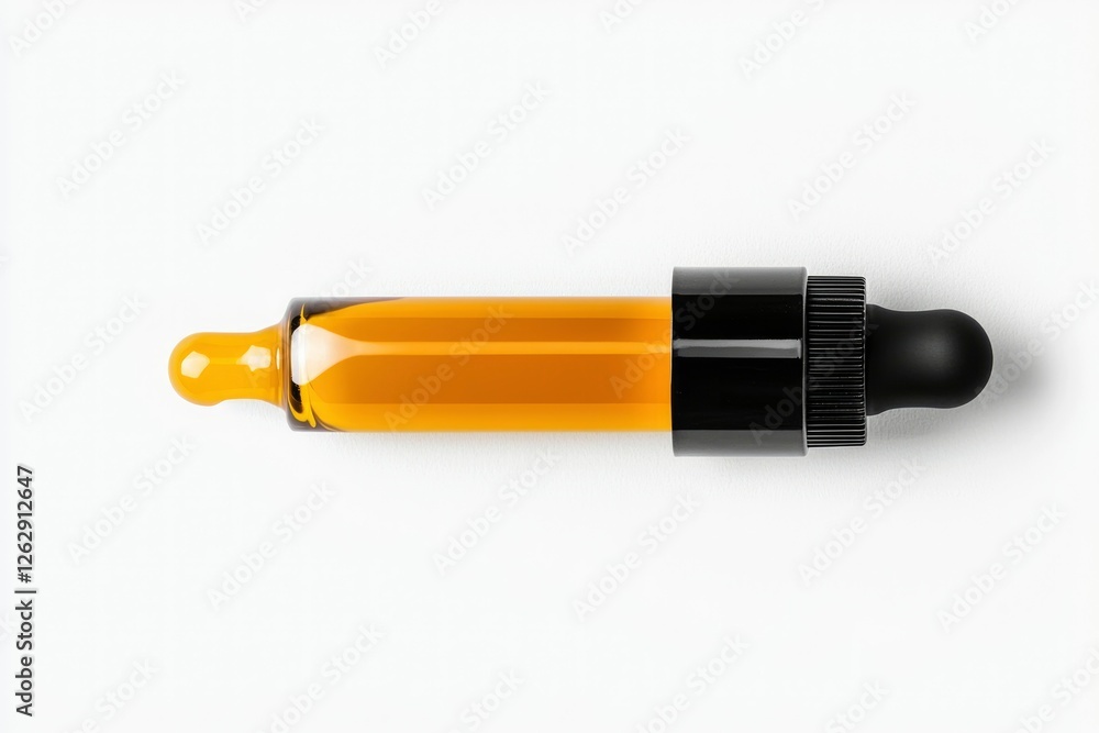 Amber Essential Oil Dropper Bottle on White Background for Product Photography
