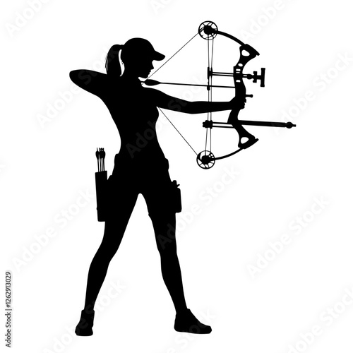 Black silhouette of a crossbow athlete, transparent background, vector