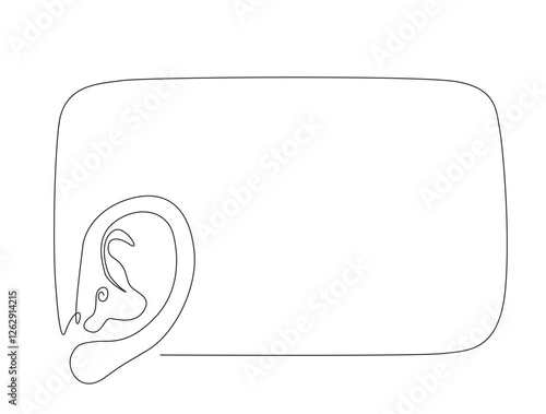 Continuous one line drawing of human ear anatomy. Human ear in single line draw illustration. Editable stroke.