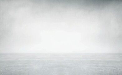 White, empty studio background featuring subtle fog and a gray concrete floor, perfect for product presentation and wall mock-up in a minimalist style
