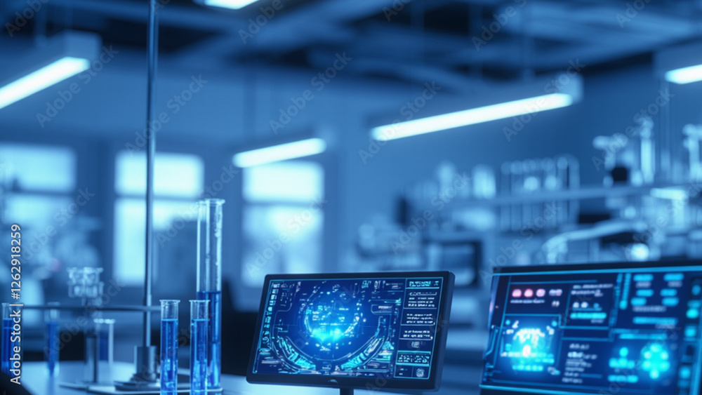 a laboratory with sophisticated chemical equipment and monitors a laboratory with sophisticated chemical equipment and monitors