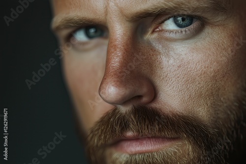 Face of serious man with mustache and beard