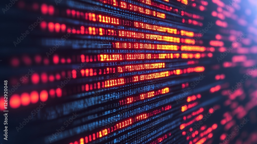 A close-up view of digital data streams, showcasing vibrant red and blue binary code on a dark background, symbolizing technology and information flow. A close-up view of digital data streams, showcasing vibrant red and blue binary code on a dark background, symbolizing technology and information flow.