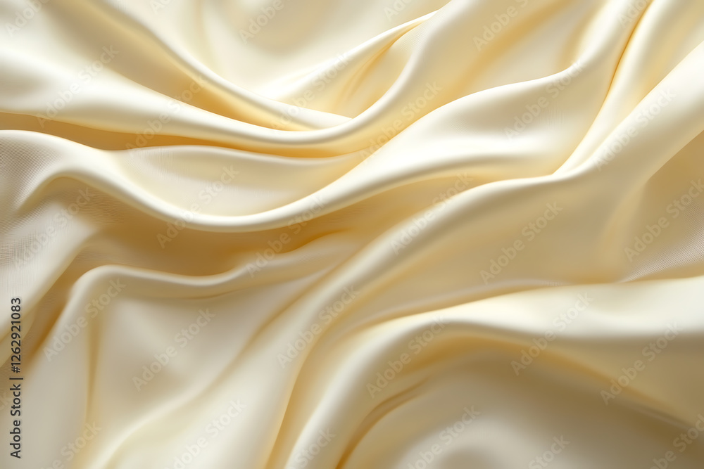 Obraz premium Elegant, soft flowing fabric in warm cream tones. The smooth, silky texture creates a luxurious and delicate aesthetic, perfect for backgrounds, fashion, branding, and artistic designs.
