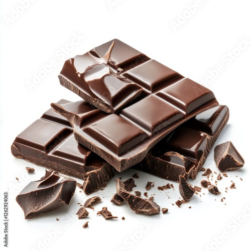 Delicious Dark Chocolate Bar Pieces, Sweet Treat, Broken Chocolate Squares, Melted Chocolate, Chocolate Texture, Close-up Shot, Food Photography