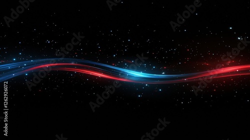 Dynamic red and blue light streaks create a fast motion blur effect on a black background, evoking speed and futuristic digital art
