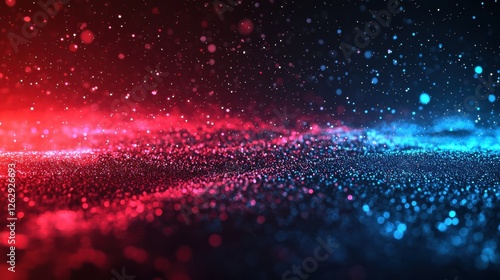 Dynamic red and blue light streaks create a fast-motion blur effect on a dark background, evoking a futuristic and digital art style
