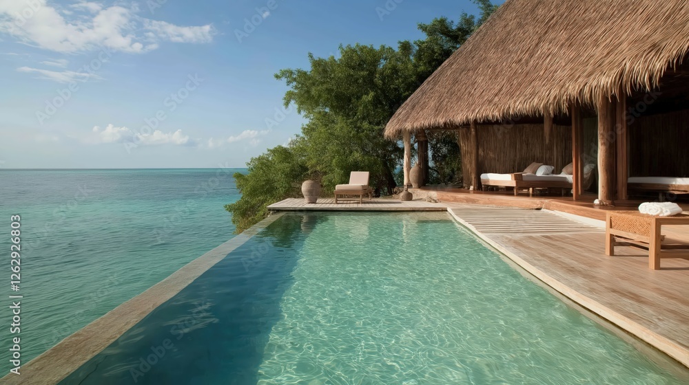 Fototapeta premium Oceanfront Infinity Pool Paradise Retreat