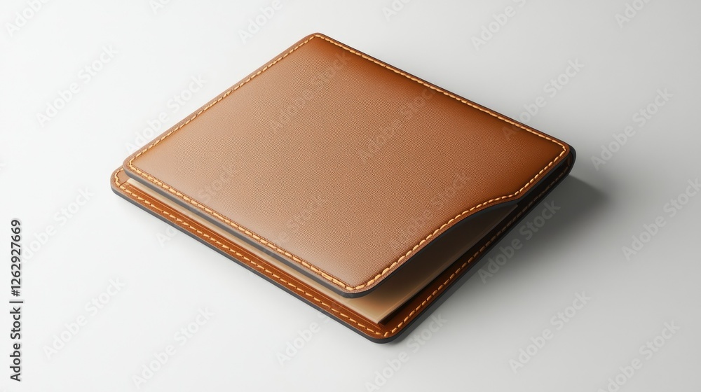 A simple and elegant wallet opened wide, with no cash or cards inside, isolated on a neutral white background. A simple and elegant wallet opened wide, with no cash or cards inside, isolated on a neutral white background.