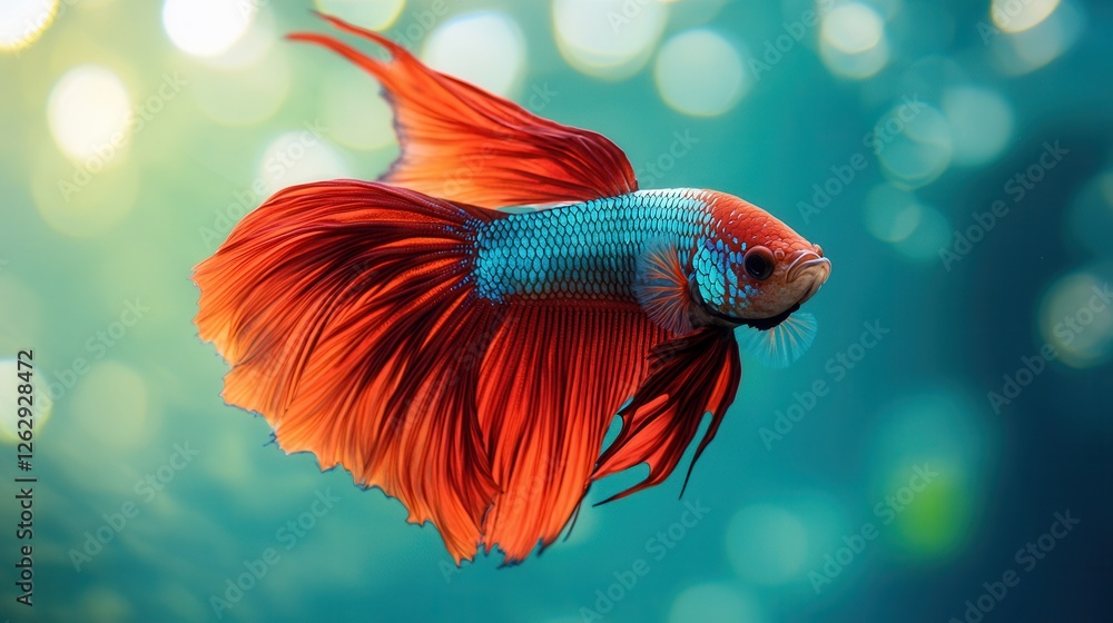 Vibrant betta fish gracefully swims through tranquil waters surrounded by shimmering bubbles. Generative AI Vibrant betta fish gracefully swims through tranquil waters surrounded by shimmering bubbles. Generative AI