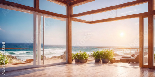 Modern Ocean View Home Interior with Patio.