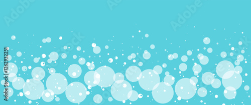 Cartoon bubble background, blue foam frame, soap border, water soda, bathroom pattern, laundry suds. Shampoo splash, baby shower, sea underwater, drink fizz. Abstract vector illustration