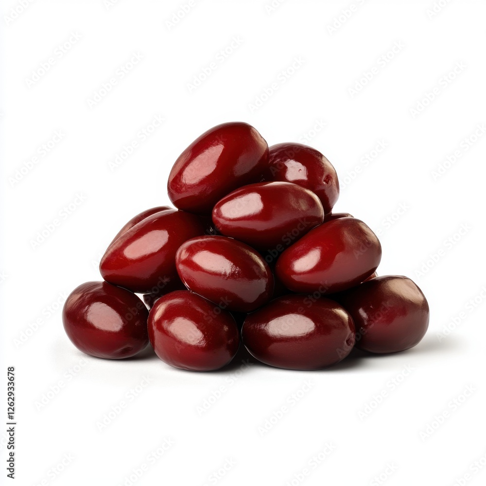 A Pile of Cornelian Cherries, Isolated on White Background A Pile of Cornelian Cherries, Isolated on White Background