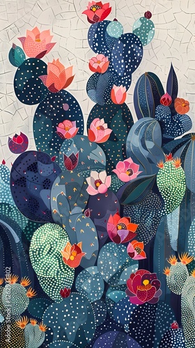 Retro colorful cactus set illustration poster background