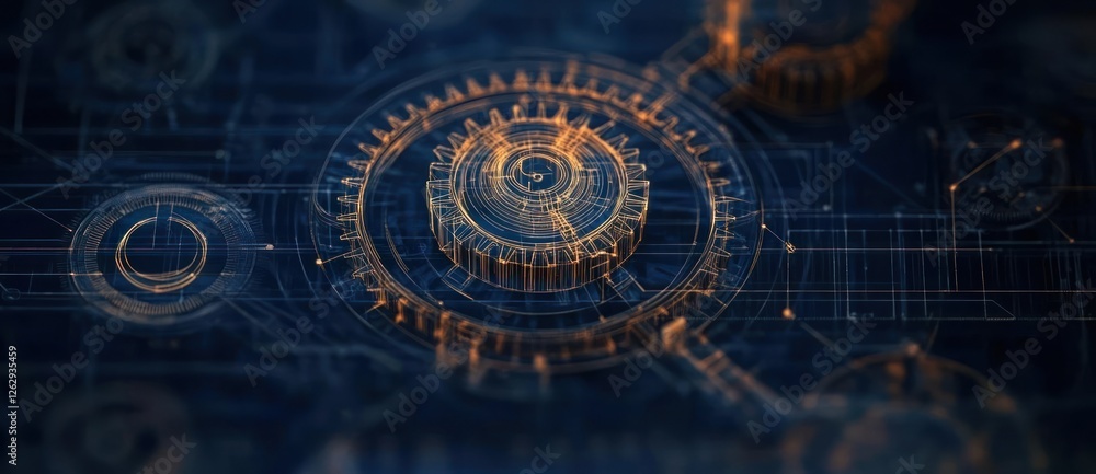 Obraz premium Mechanical Gear Blueprint Design Drawing Industrial Technology Background Engineering Project Abstract Presentation