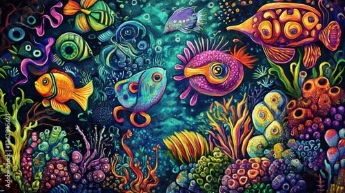 Wallpaper Mural Sea Animal in cute colorful design for kids and education Torontodigital.ca