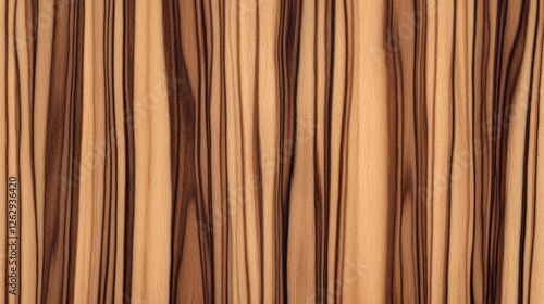 Close-up of exotic wood texture featuring vertical dark grain patterns on a light brown surface, ideal for furniture, decor, and backgrounds.