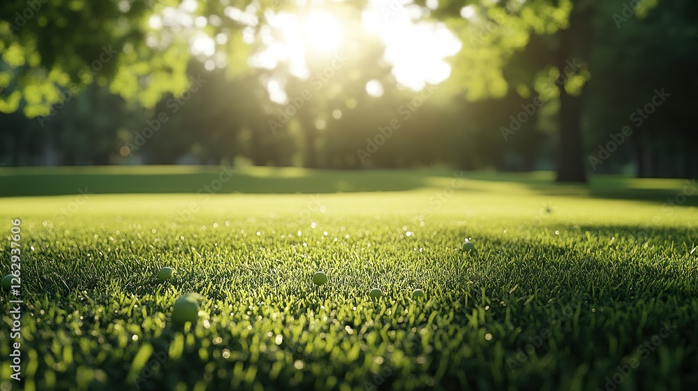 Sunlit Green Grass Park Scene With Blurred Trees Sunlit Green Grass Park Scene With Blurred Trees