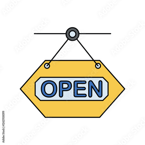 open signboard lineal color line icon with white background vector stock illustration