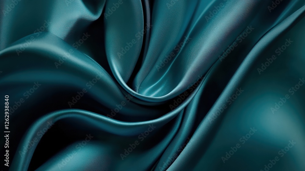 Fototapeta premium Elegant teal satin with subtle folds and highlights reflecting light beautifully.