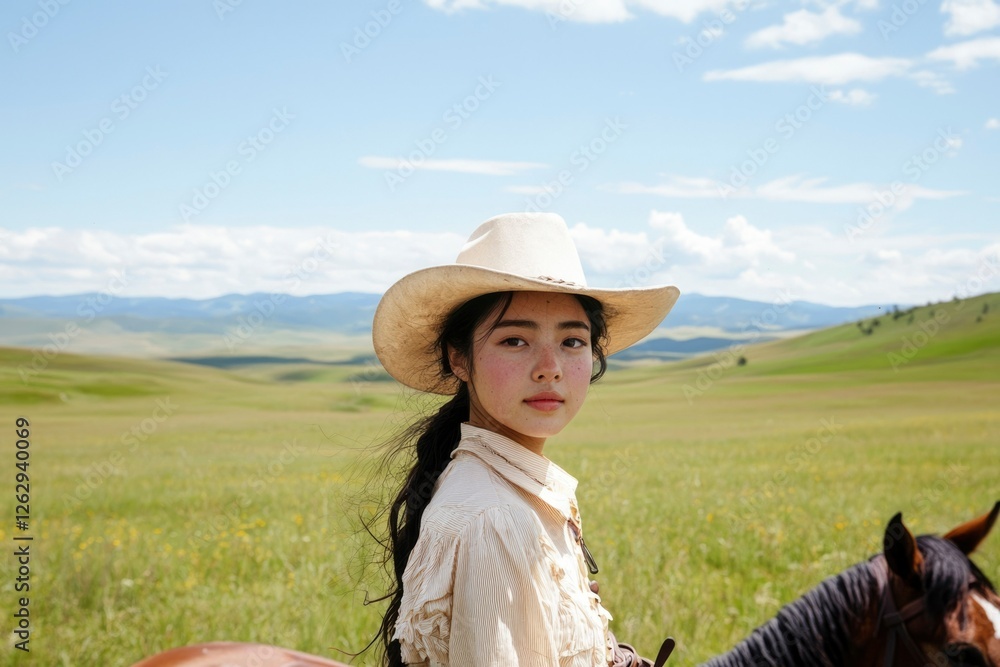 Woman on Horseback in a Prairie Landscape Woman on Horseback in a Prairie Landscape