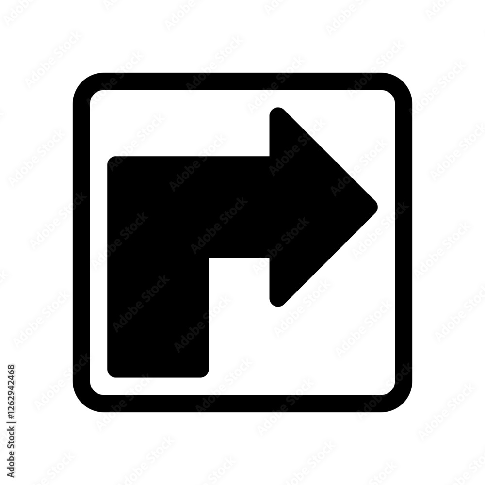 Bold Black Right Turn Symbol on a White Background Bold Black Right Turn Symbol on a White Background