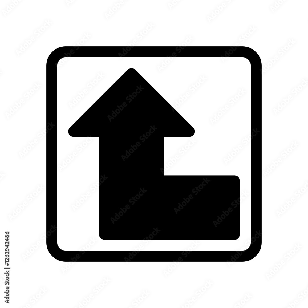 Black Arrow Symbol Indicating Forward Direction and Turn in a Frame Black Arrow Symbol Indicating Forward Direction and Turn in a Frame