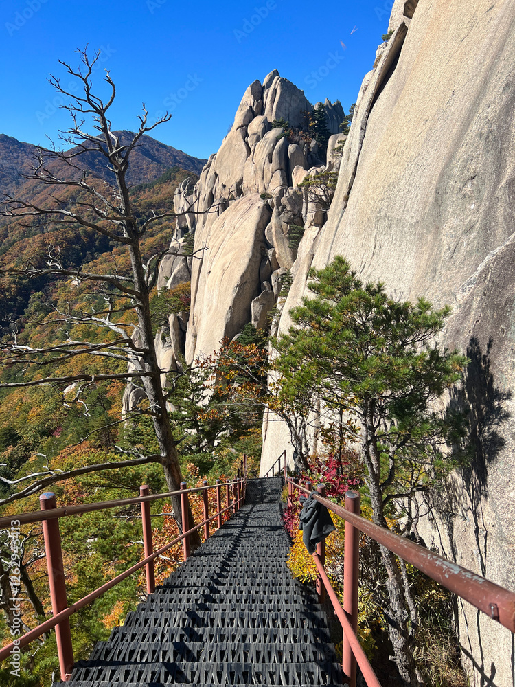 Stairs at mountain range at Seoraksan national park