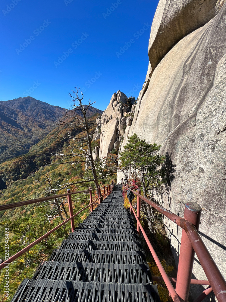 Stairs at mountain range at Seoraksan national park
