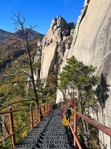Obraz na płótnie Stairs at mountain range at Seoraksan national park w salonie