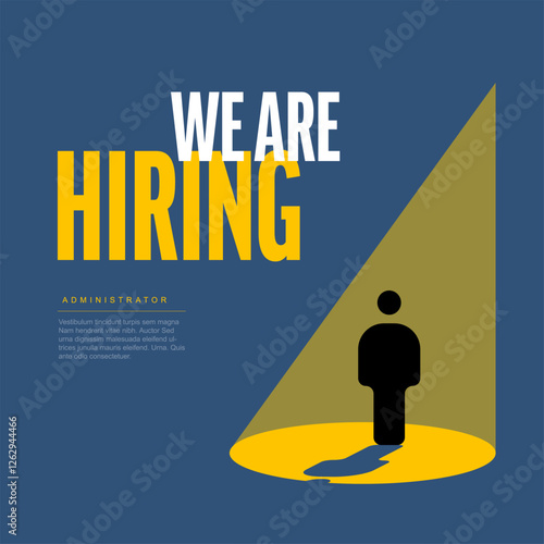 Flyer banner header social media satatus template Graphic with 'We Are Hiring' text and silhouette symbolizing employment opportunities. Emphasizes hiring, inviting candidates to apply for jobs.