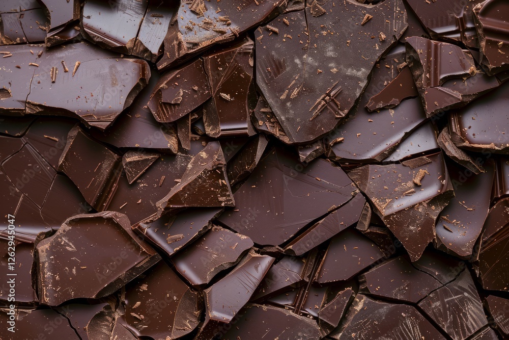 Close-up of broken chocolate pieces on flat surface. Neural network AI generated Close-up of broken chocolate pieces on flat surface. Neural network AI generated