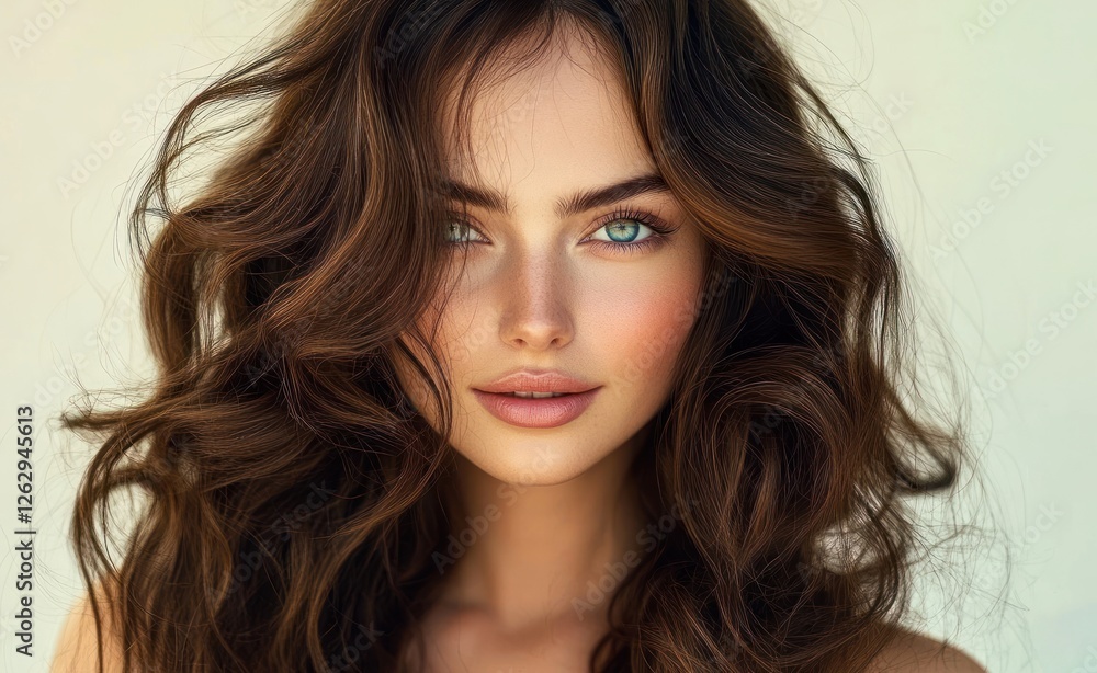 Wavy Hair Portrait of a Beautiful Smiling Woman with Long Curly Hair and Red Nails in Fashion Photography Wavy Hair Portrait of a Beautiful Smiling Woman with Long Curly Hair and Red Nails in Fashion Photography