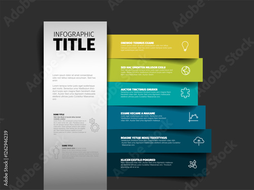 Infographic with a central white column text, with colorful horizontal bars. The layout is organized and vibrant, highlighting a modern infographic design.