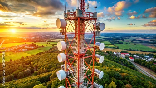 Wireless communication relies on repeater antennas, mobile towers, and high-frequency components. photo