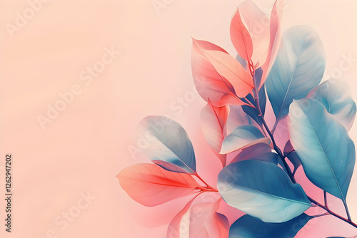 Colorful leaves in soft focus against a pastel background, creating a serene atmosphere