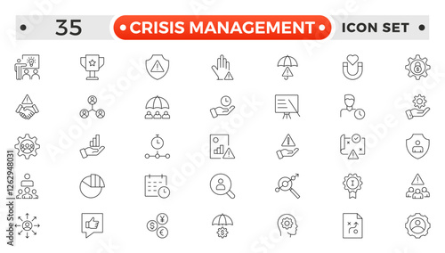 Crisis Management web icons in line style. Logistics, business process, maintenance, supply chain, improvement, planning,Audit, processing, operation collection.