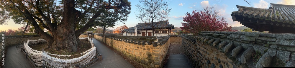 Panorama from the wishing tree in Andong Hahoe Folk Village Panorama from the wishing tree in Andong Hahoe Folk Village