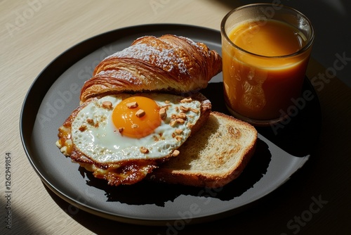 Breakfast Croissant Sandwich with Juice photo