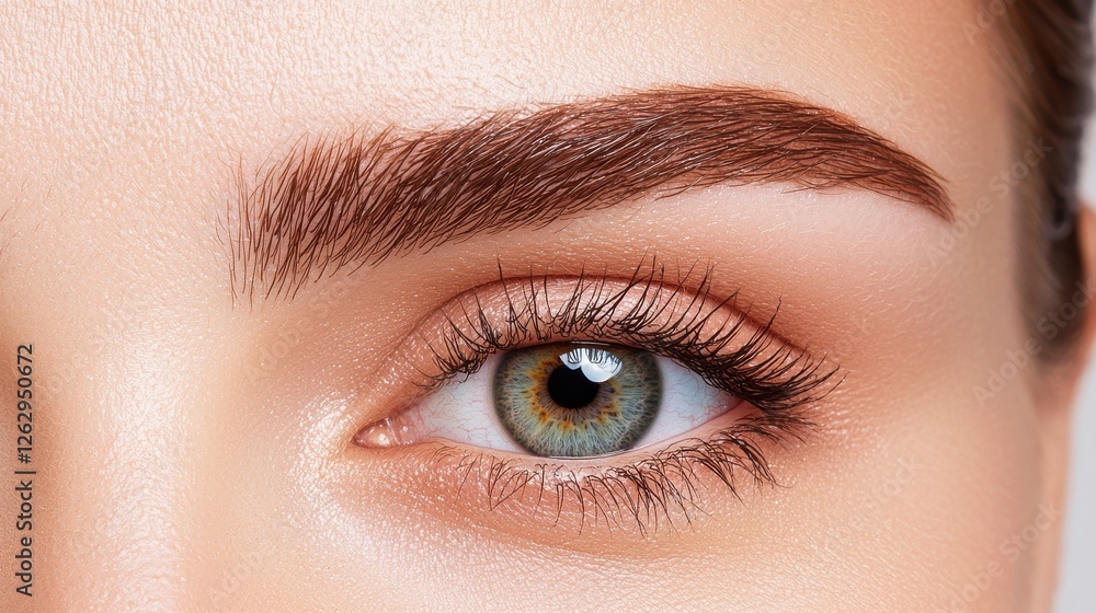 Closeup of a woman s eye with well groomed eyebrows and delicate makeup Closeup of a woman s eye with well groomed eyebrows and delicate makeup