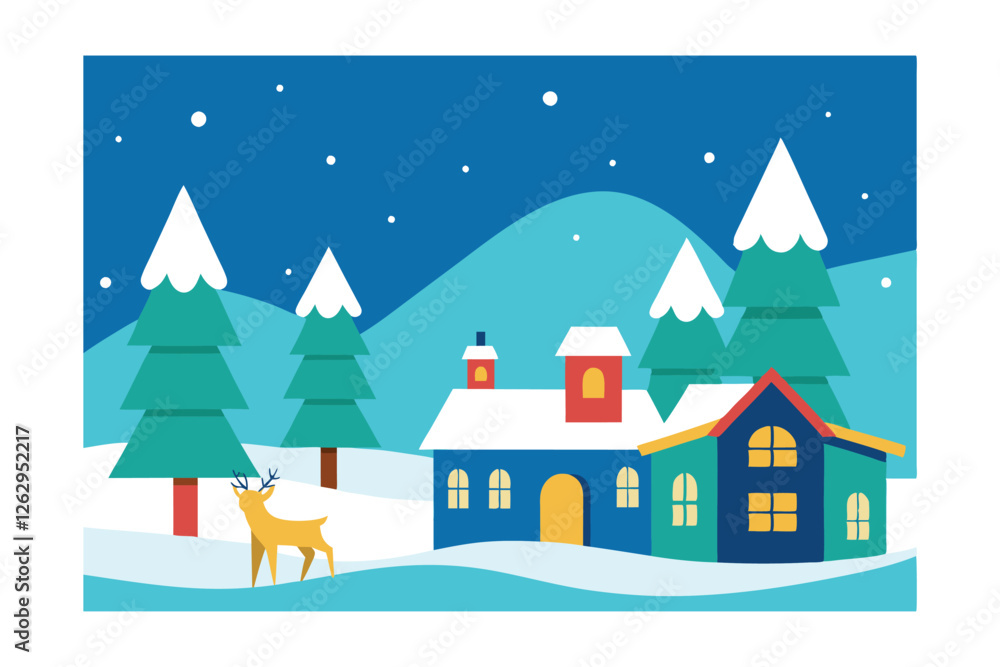 winter landscape with houses and trees winter landscape with houses and trees