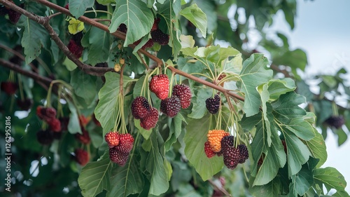 Mulberry tree laden with fruit. photo