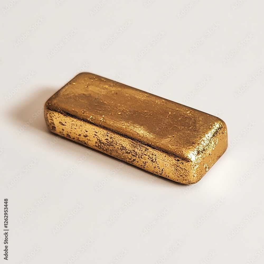Minimalist Golden Ingot with Shiny Highlights on White Background Minimalist Golden Ingot with Shiny Highlights on White Background