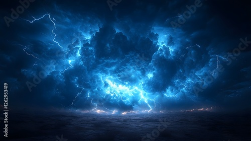 Dramatic Thunderstorm with Glowing Lightning Illuminating Desert Landscape