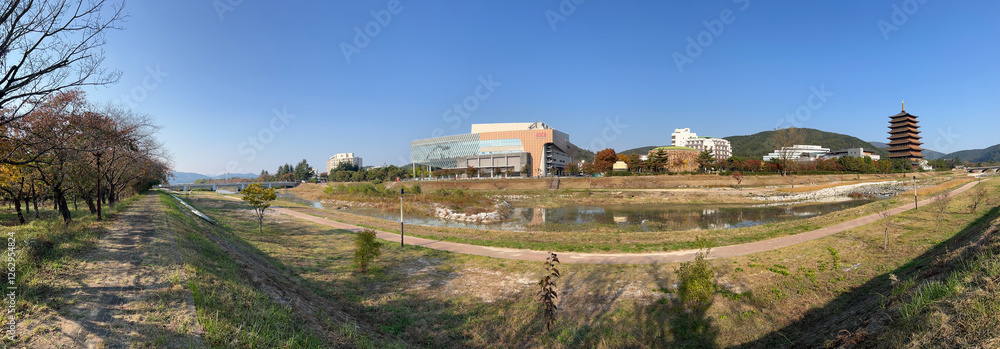 Panorama from the river and Hwangnyong Temple