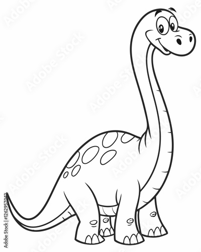 Adorable Cartoon Dinosaur - Cute Long-Necked Sauropod Coloring Page.