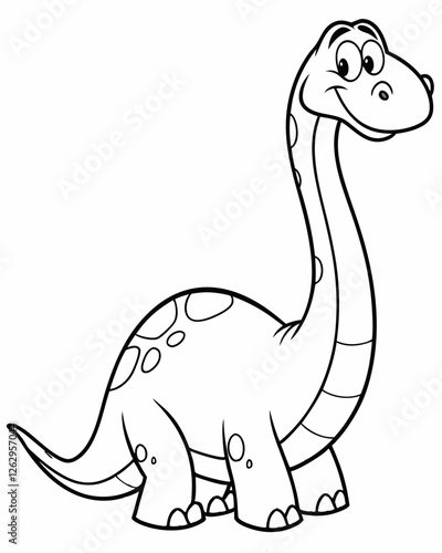 Adorable Cartoon Dinosaur - Cute Long-Necked Sauropod Coloring Page.