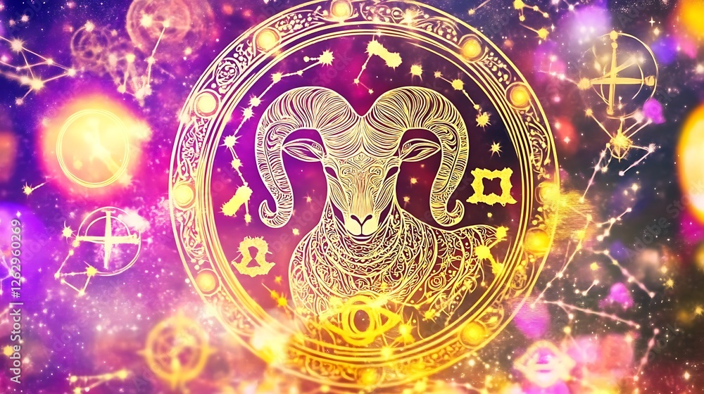 Fototapeta premium Aries Zodiac Sign Cosmic Background Astrology