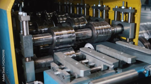 Metal forming process in a manufacturing facility showcasing machinery in action