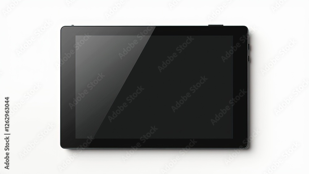 Black Tablet Flat Lay White Background, High Quality Black Tablet Flat Lay White Background, High Quality